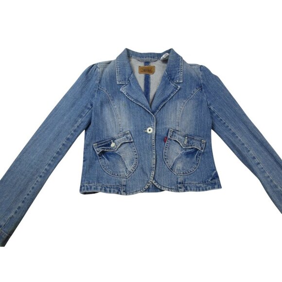 Levi's Jackets & Blazers - Levi's Trucker Jacket Women's Large Blue Denim Cropped Long Sleeve‎ Button Front